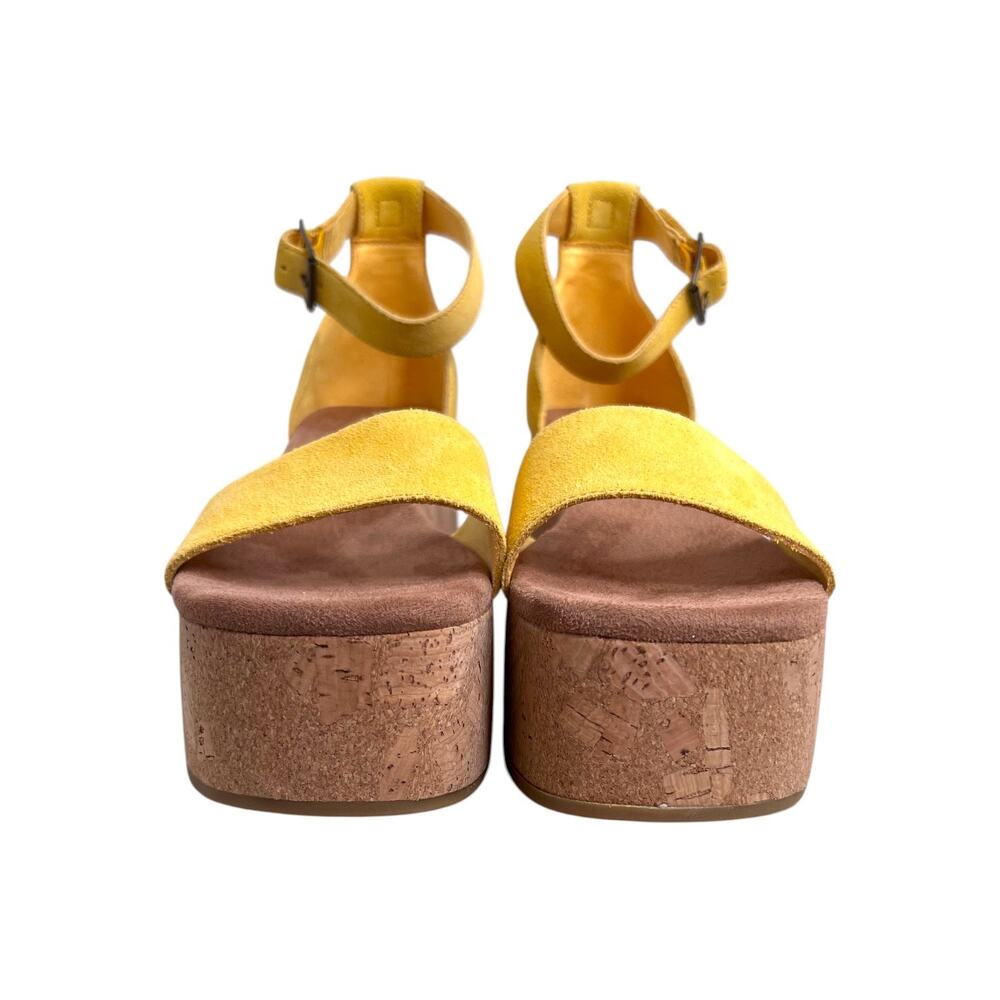 TOMS Laila Cork Platform Sandal in Yellow Suede Ankle Strap 3" Heel Womens Sz. 9 - Picture 10 of 16